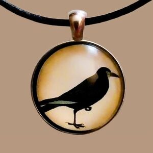 Crow Raven Pendant Black Leather Adjustable Choker Necklace Goth Wiccan Occult
